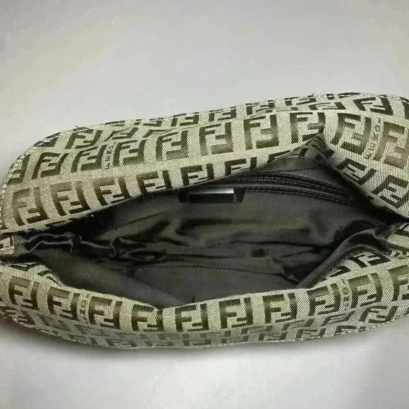FENDI Zucchino Monogram Double Flap Baguette Shoulder Bag Brown FF Vintage Y2K - Picture 7 of 16